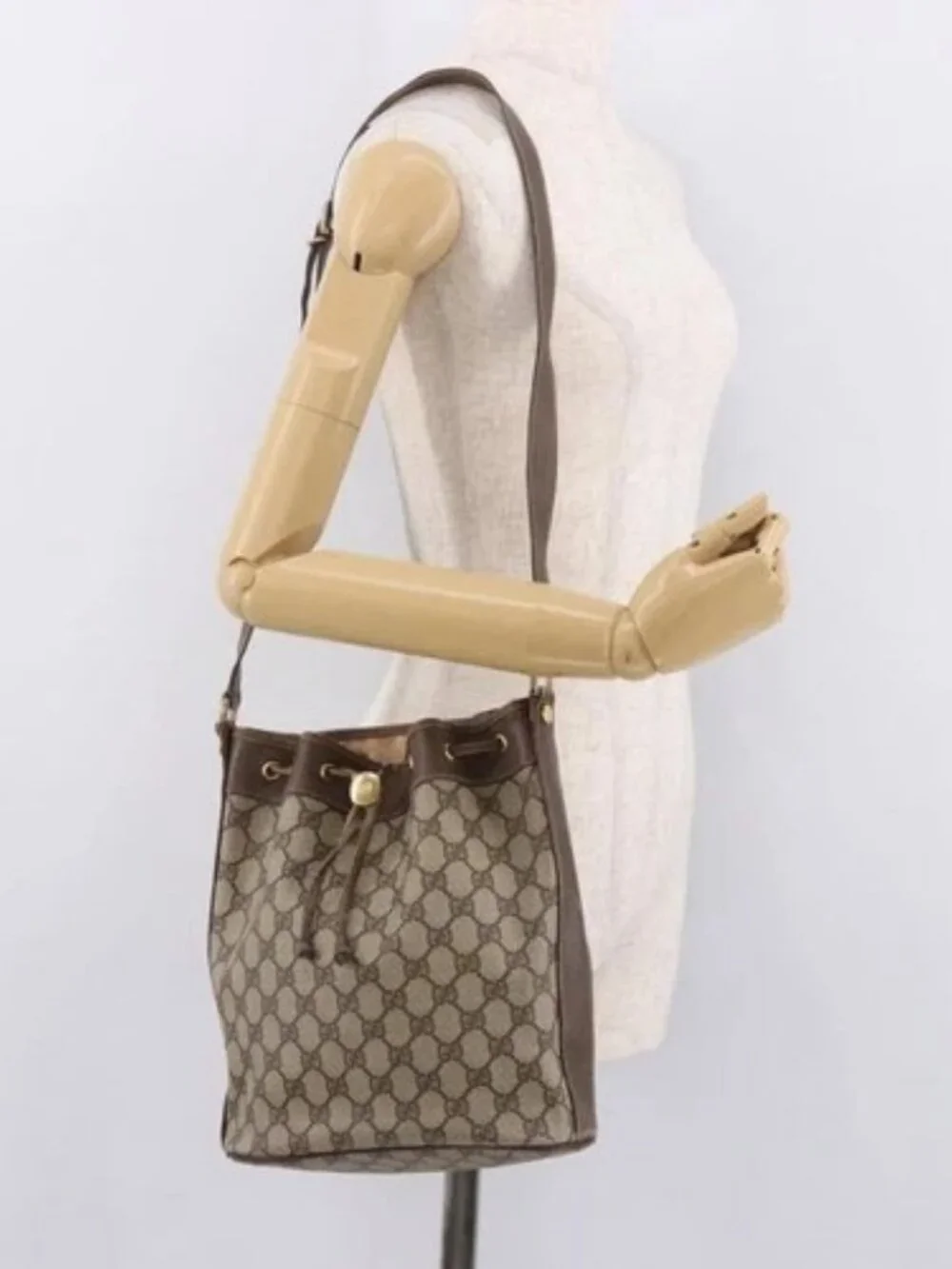 GUCCI GG Supreme Purse Shoulder Bag PVC Beige Gold 001 115 6179 4023 Auth 187851